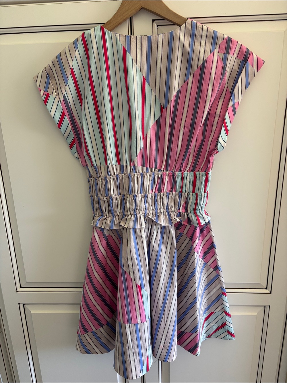 Anthropologie Vneck Striped Stretch Mini Dress Beach Travel College Womens Small - Picture 16 of 16